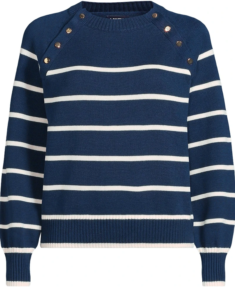 Lands' End Women's Drifter Raglan Button Bib Crew Neck Sweater