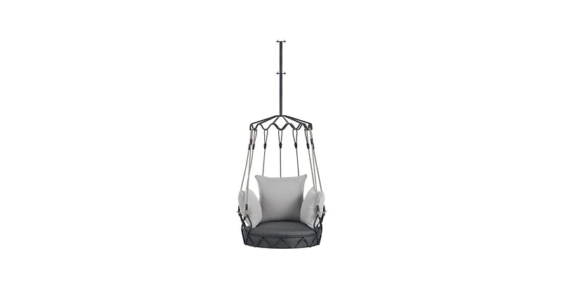 Flynama Gray Outdoor Hanging Swing Chair with 8 Inch Waterproof Cushion