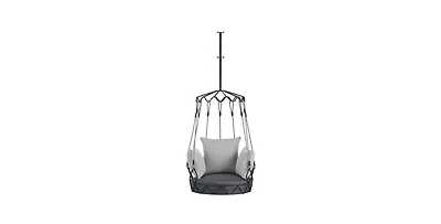 Flynama Gray Outdoor Hanging Swing Chair with 8 Inch Waterproof Cushion