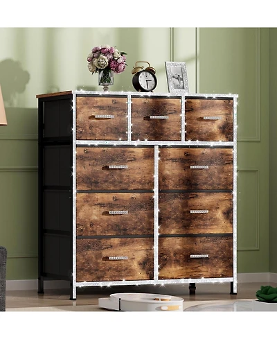 Mr Ironstone 9 Drawer Dresser for Bedroom, Storage Organizer with 12 Drawers, Chest of Drawers with Fabric Bins, Sturdy Metal Frame, Wood Tabletop for