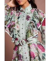 Coast Women's Long Sleeve Printed Organza Shirt Dress