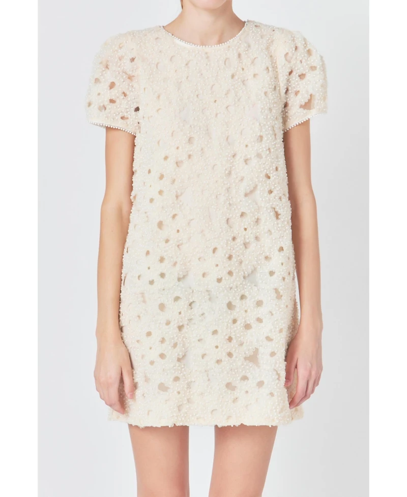 endless rose Women's Pearl and Tulle Textured Mini Dress