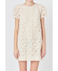 endless rose Women's Pearl and Tulle Textured Mini Dress