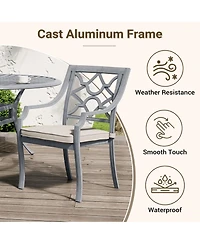 2 Piece Cast Aluminum Outdoor Dining Patio Chairs;Beige Cushion