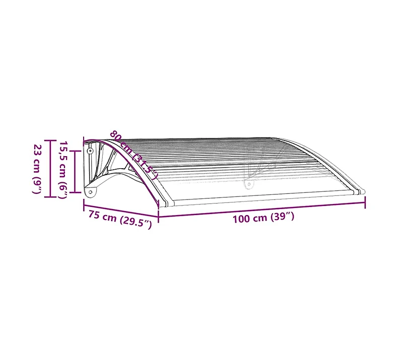 Door Canopy Black Polycarbonate, Abs, Aluminum 39.4 x 29.5 in