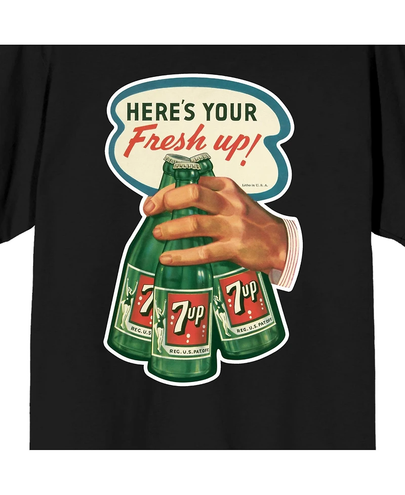 7UP Men's Here's your Fresh Up! Hand with 3 Bottle og Green Softdrinks Black Short Sleeve Adult T-Shirt