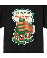 7UP Men's Here's your Fresh Up! Hand with 3 Bottle og Green Softdrinks Black Short Sleeve Adult T-Shirt