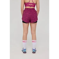 Oosc Women's Elite 2 1 Running Shorts - Pink Leopard