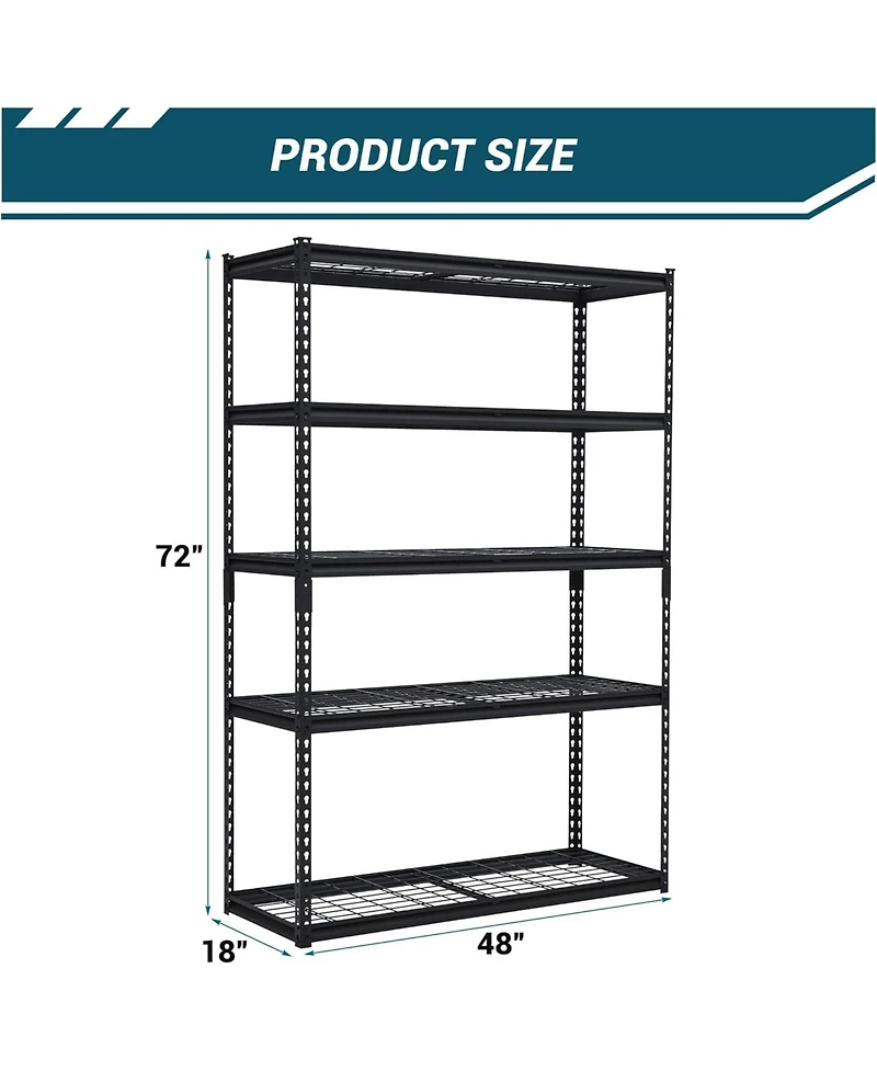 gaomon 48x18x72 Inch Garage Shelving Heavy Duty, Storage Shelves 2500Lbs Capacity, Adjustable Metal Shelving Unit, 5 Tier Industrial Shelves for Basem