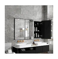 Basicwise 3-Door Aluminum Bathroom Medicine Cabinet, Round Corner Framed Door