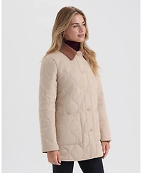 Ellen Tracy Women's Chevron Quilted Coat with Contrast Collar