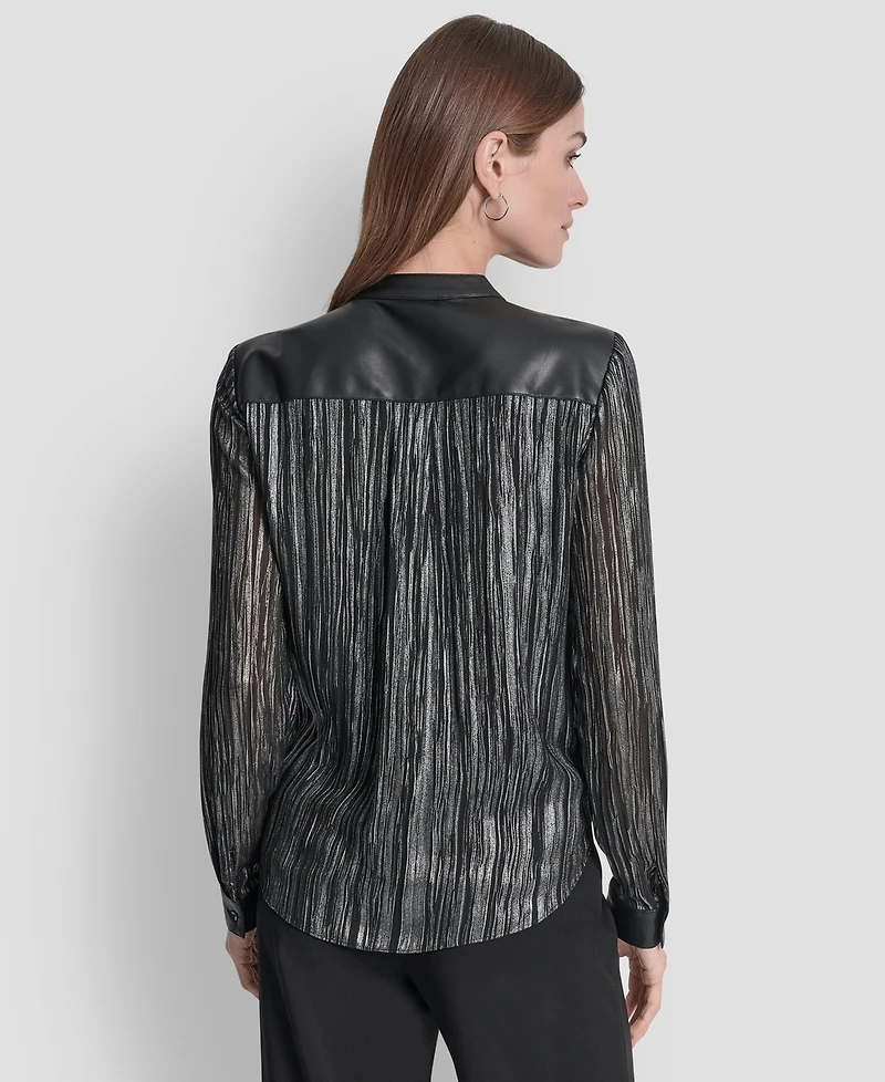 Dkny Women's Crinkle Detail V-Neck Top