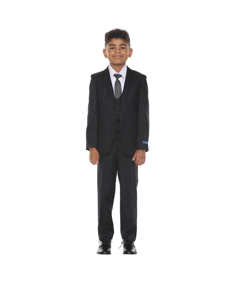 Perry Ellis Little Boys 5 Piece Windowpane Suit,Vest,Pants,Shirt and Tie Set