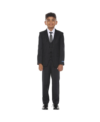 Perry Ellis Little Boys 5 Piece Windowpane Suit,Vest,Pants,Shirt and Tie Set
