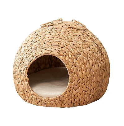 Zeus & Ruta Woven Wicker Round Cat Bed Cave with Handles 18"x18"x18"