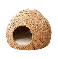 Zeus & Ruta Woven Wicker Round Cat Bed Cave with Handles 18"x18"x18"