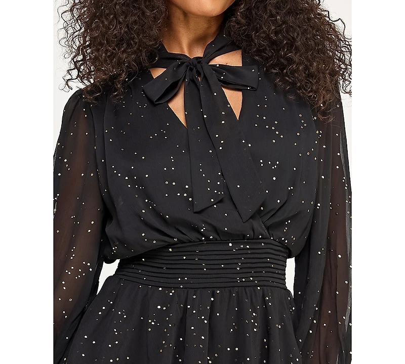 City Studios Juniors' Long Sleeve Foil Dot Tie Dress