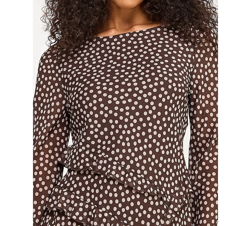 City Studios Juniors' Polka Dot Ruffle Long Sleeve Dress