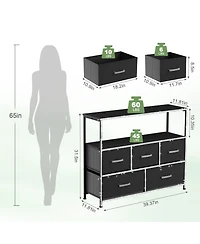 Mr Ironstone Dresser Tv Stand, Entertainment Center with 5 Fabric Drawers, Media Console Table for Tv with Open Storage Shelf Dresser for Bedroom/Livi