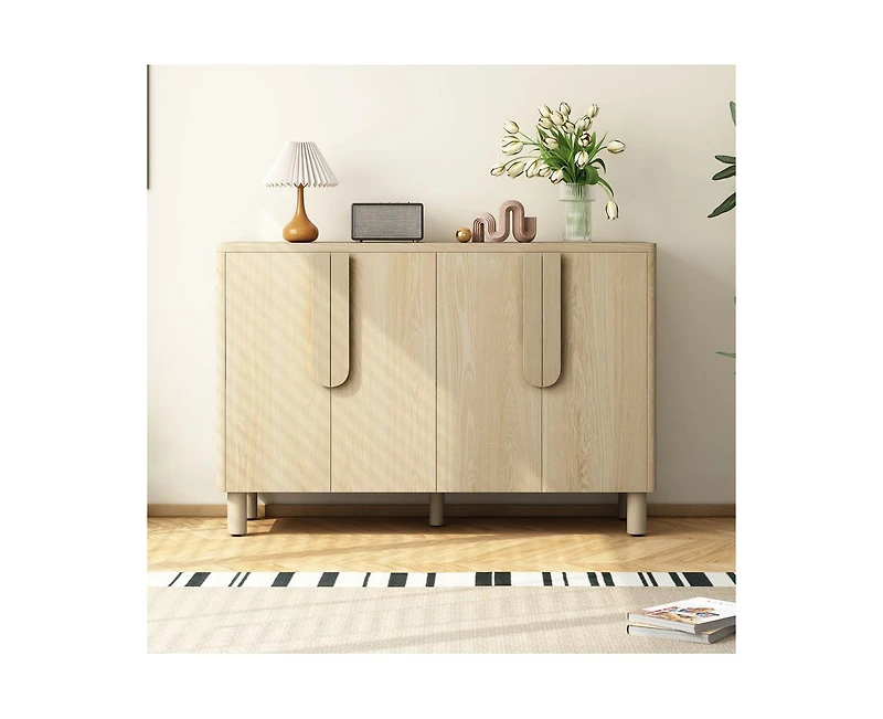 Casainc 4 Door Storage Cabinet with Unique Arc Handles and Adjustable Shelves