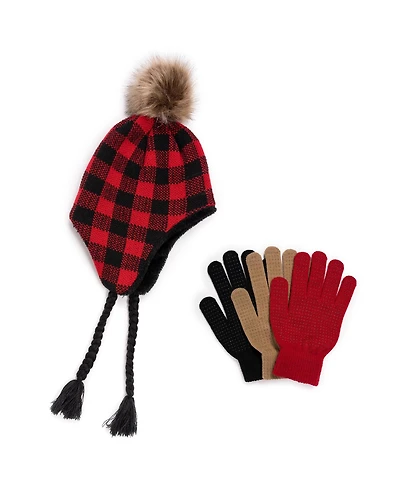 Muk Luks Women's Trapper Hat With 3 Pack Glove Set
