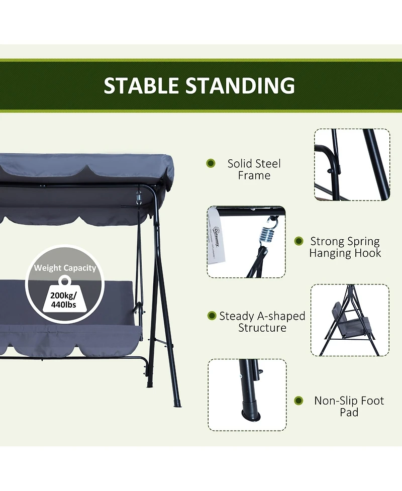 Outsunny Porch Swing Hammock Bench Chair, Steel 3-Seat