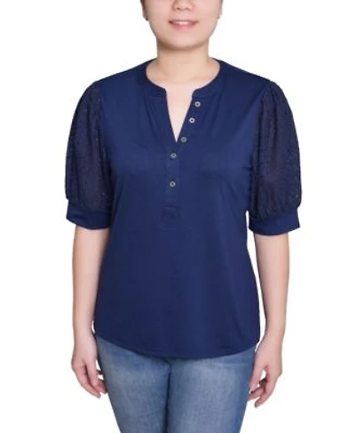 Ny Collection Womens Puff Elbow Sleeve Top