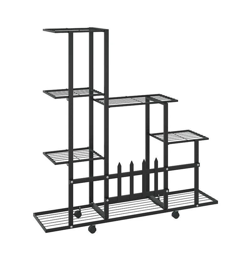 Flower Stand with Wheel 37.2"x9.8"x36.4" Black Metal