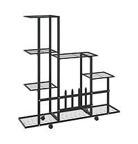 Flower Stand with Wheel 37.2"x9.8"x36.4" Black Metal