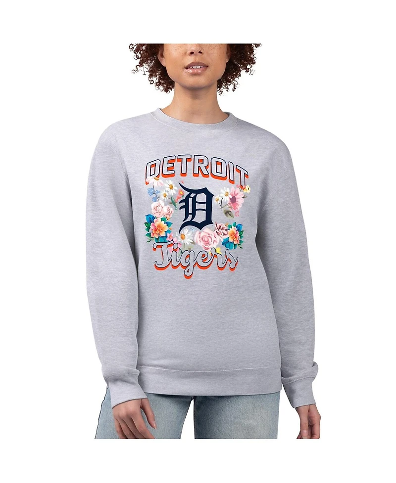 G-iii 4Her by Carl Banks Women's Heather Gray Detroit Tigers Flowers Graphic Pullover Sweatshirt