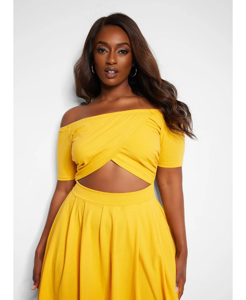 Rebdolls Plus Off Shoulder Cut Out Midi Skater Dress
