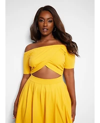 Rebdolls Plus Off Shoulder Cut Out Midi Skater Dress