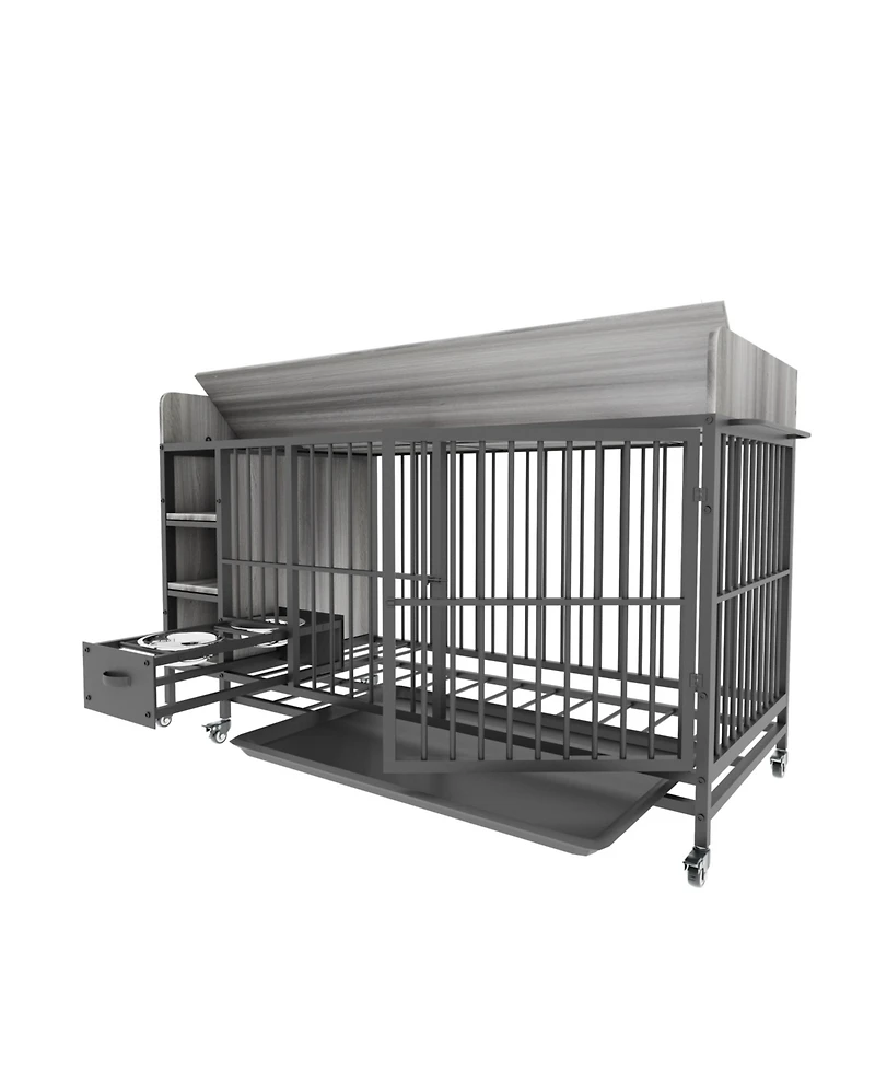 Aostirmotor 57 in. W x 33 in. H x 24 in. D Large Pet Cage with Storage Rack Drawers with Stainless Steel Food in Black