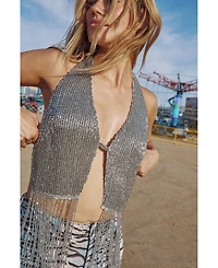 Nasty Gal Women's Bugle Bead Tassel Waistcoat
