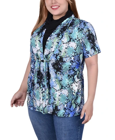 Ny Collection Plus Short Sleeve Cowl Neck