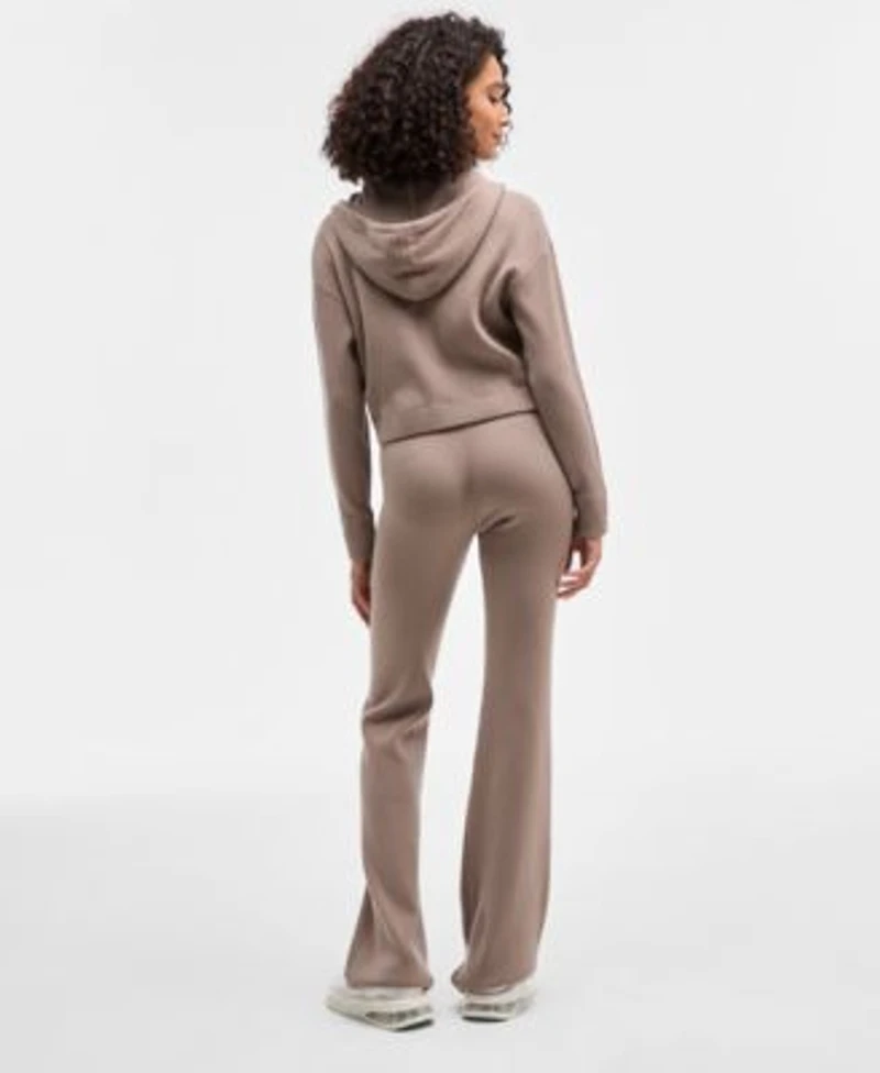 Guess Womens Flaminia Ribbed Zipped Hoodie Sweater Bralette Top Ribbed Sweater Flare Pants