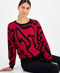 T Tahari Women's Squiggle Jacquard Crewneck Sweater