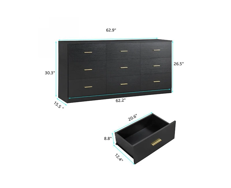Casainc Modern 9-Drawer Storage Cabinet Dresser Wide Chest of Drawers