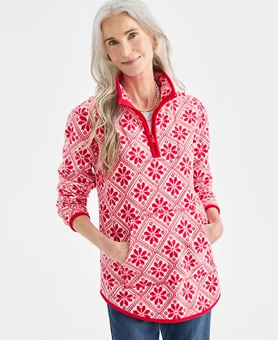 Style & Co Women's Printed Polar Fleece Quarter-zip Sweatshirt, Macy's Exclusive