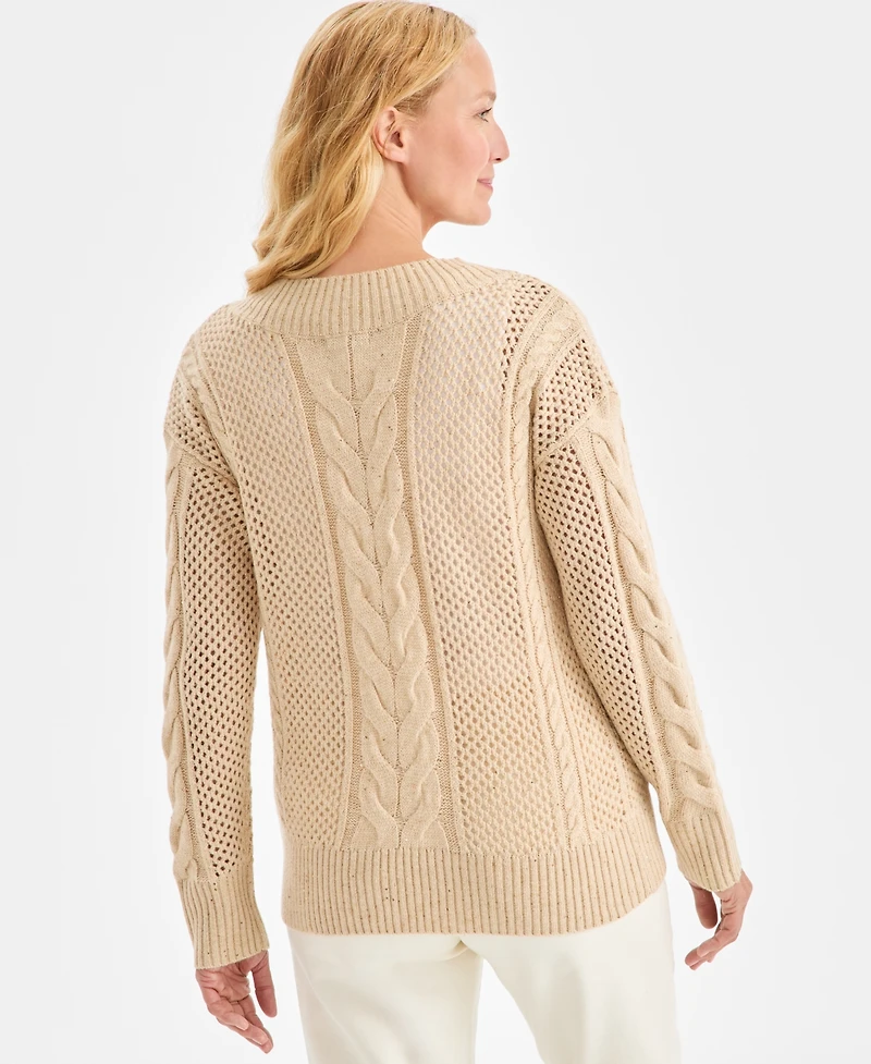 Style & Co Women's Sequin V-Neck Cable-Knit Pullover Sweater, Macy's Exclusive