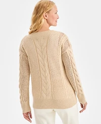 Style & Co Women's Sequin V-Neck Cable-Knit Pullover Sweater, Macy's Exclusive