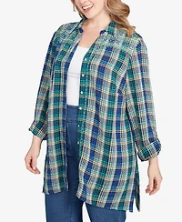 Ruby Rd. Plus Embroidered Plaid Button Down Top