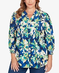 Ruby Rd. Plus Floral Silky Voile Button Down Top