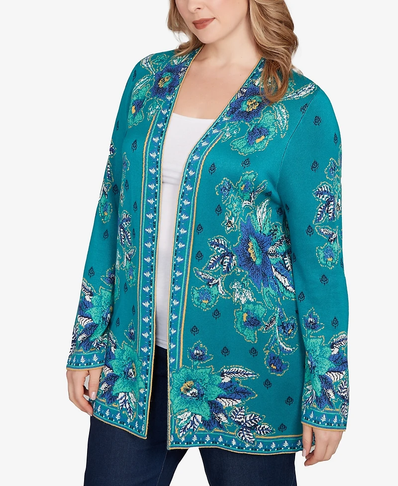 Ruby Rd. Plus Floral Open Front Cardigan Sweater
