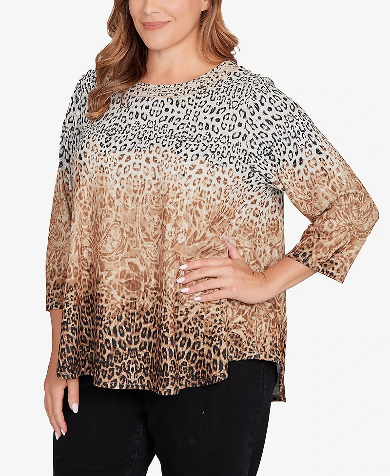 Ruby Rd. Plus Embellished Animal Print Cozy Top