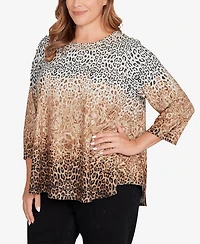 Ruby Rd. Plus Embellished Animal Print Cozy Top