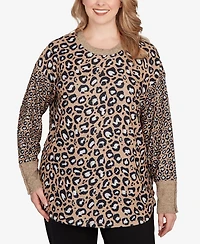 Ruby Rd. Plus Sweater Trimmed Cozy Animal Print Top