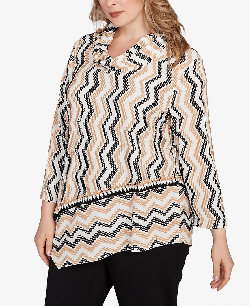 Ruby Rd. Plus Cowl Neck Zigzig Textured Knit Top