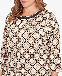 Ruby Rd. Plus Mesh Textured Geo Puff Print Top