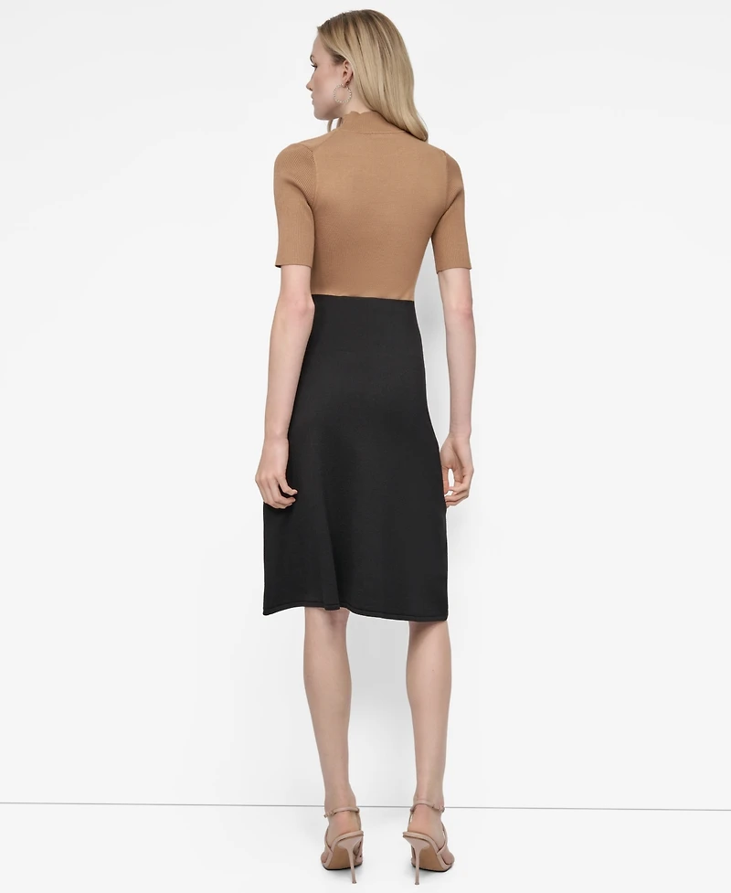 Dkny Petite Colorblock Sliced Short Sleeve Sweater Dress